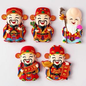 Creative Joyful Chinese-Style Guochao God of Wealth New Year Fridge Magnet Stickers