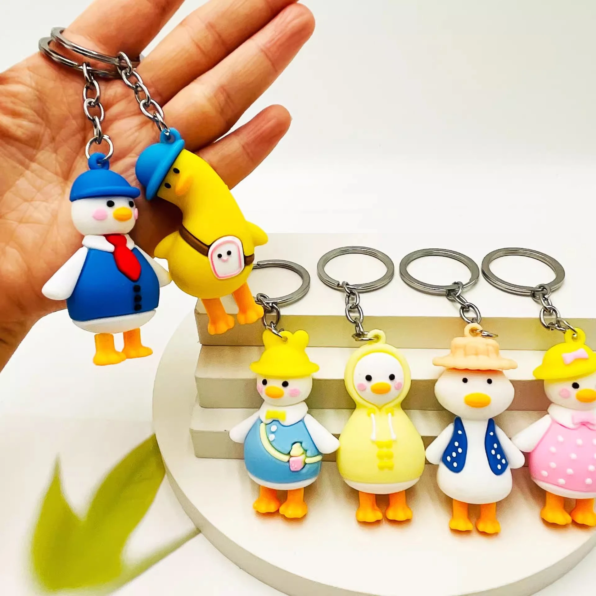 cute silicone cartoon fruit duck keychain for women’s couples, backpack charm, plush, car keychain ring