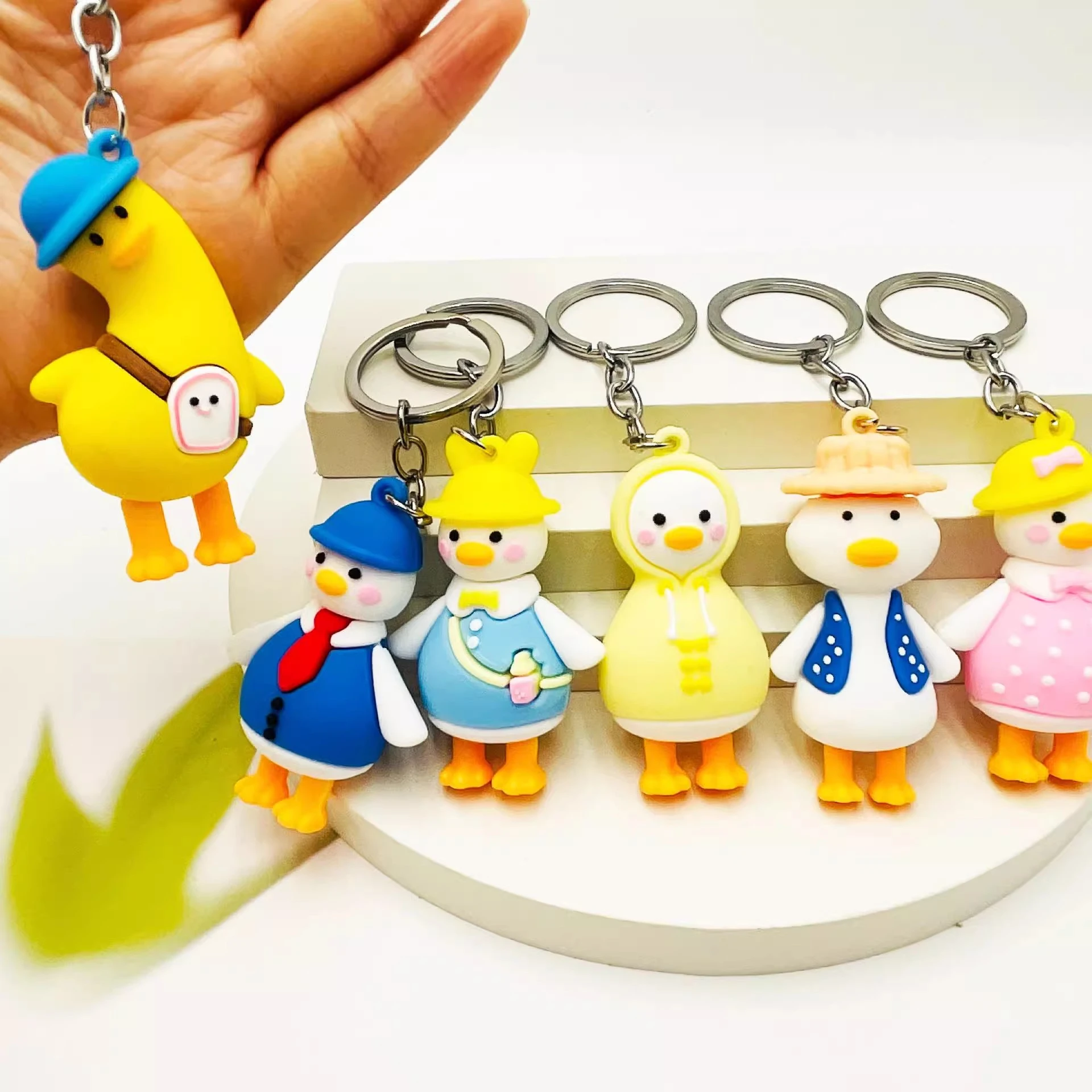 cute silicone cartoon fruit duck keychain for women’s couples, backpack charm, plush, car keychain ring