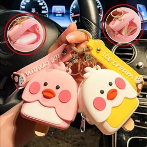 adorable rubber duck & chick cartoon silicone keychain purses for travel