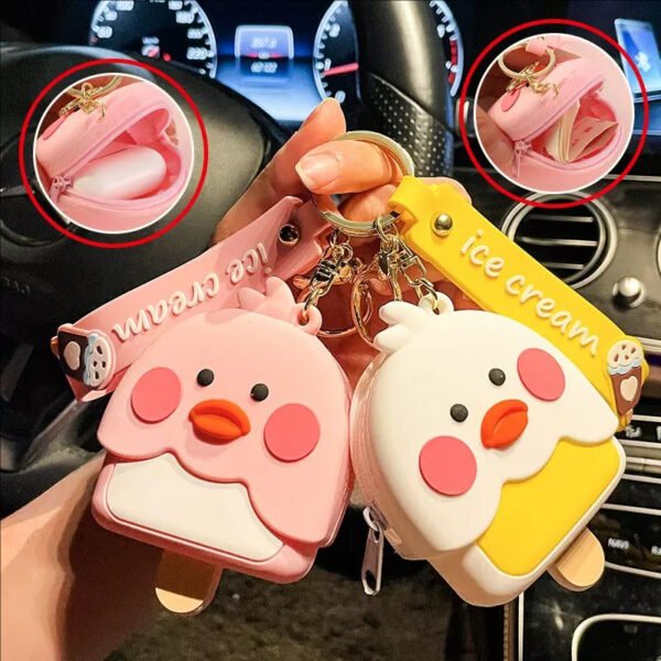 adorable rubber duck & chick cartoon silicone keychain purses for travel