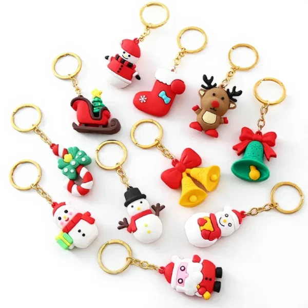 3d pvc soft rubber pendant accessory christmas key chains gift keyring