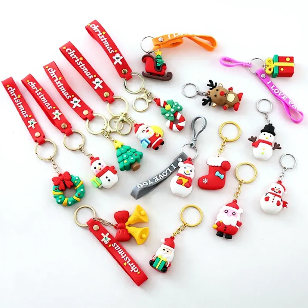 3d pvc soft rubber pendant accessory christmas key chains gift keyring