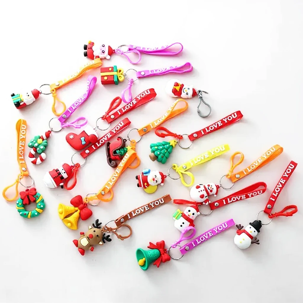 3d pvc soft rubber pendant accessory christmas key chains gift keyring