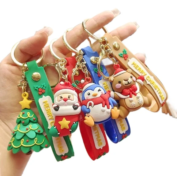 merry christmas keychains cartoon santa claus snowman custom keychain for new year decoration