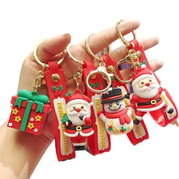 merry christmas keychains cartoon santa claus snowman custom keychain for new year decoration
