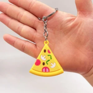 trendy creative simulation food key chains: pvc soft glue burger, fries, pizza, hot dog toys for gift
