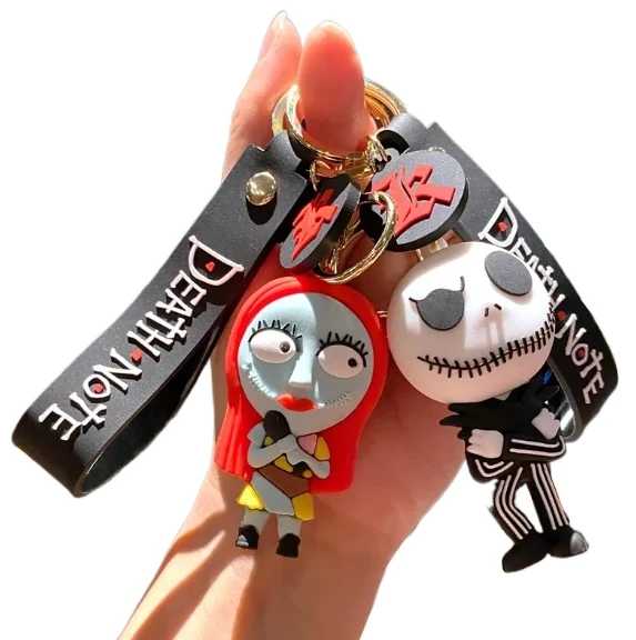 wholesale 3d pvc rubber jack and sally halloween keychains