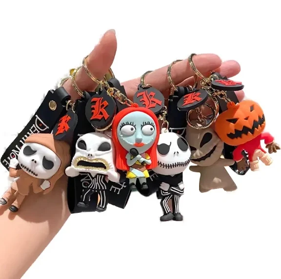 wholesale 3d pvc rubber jack and sally halloween keychains