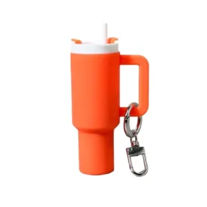 multi purpose pvc cup shaped keychain with lipstick holder backpack key ring