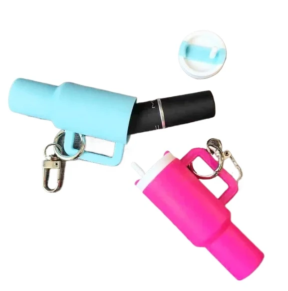 multi purpose pvc cup shaped keychain with lipstick holder backpack key ring