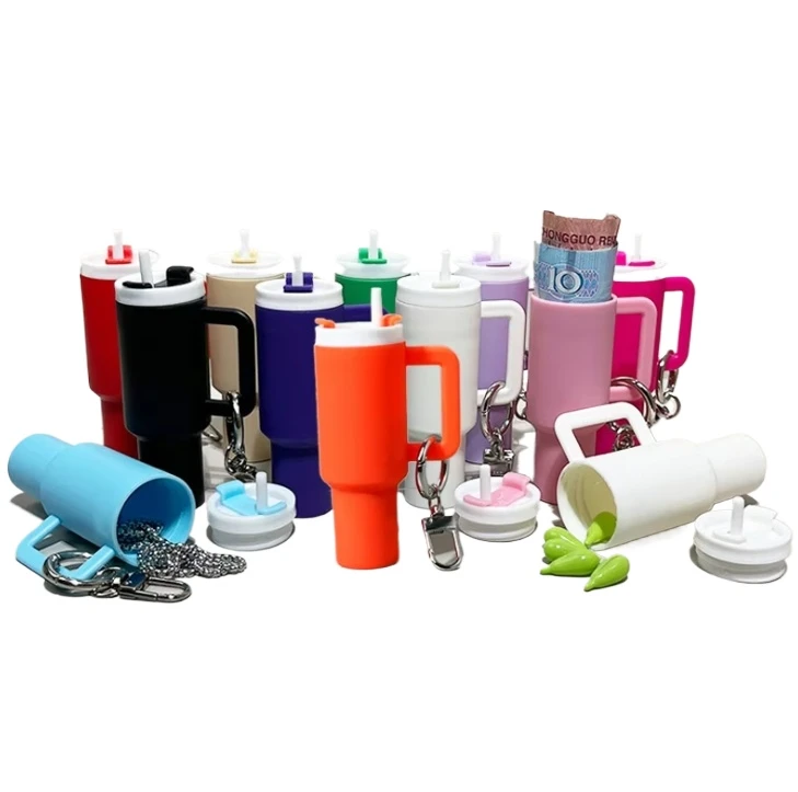 multi purpose pvc cup shaped keychain with lipstick holder backpack key ring