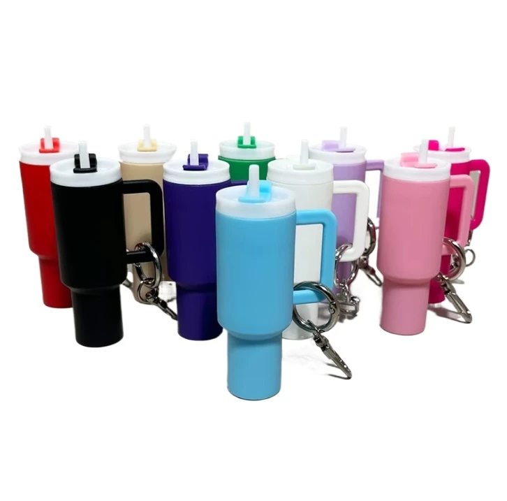 multi purpose pvc cup shaped keychain with lipstick holder backpack key ring