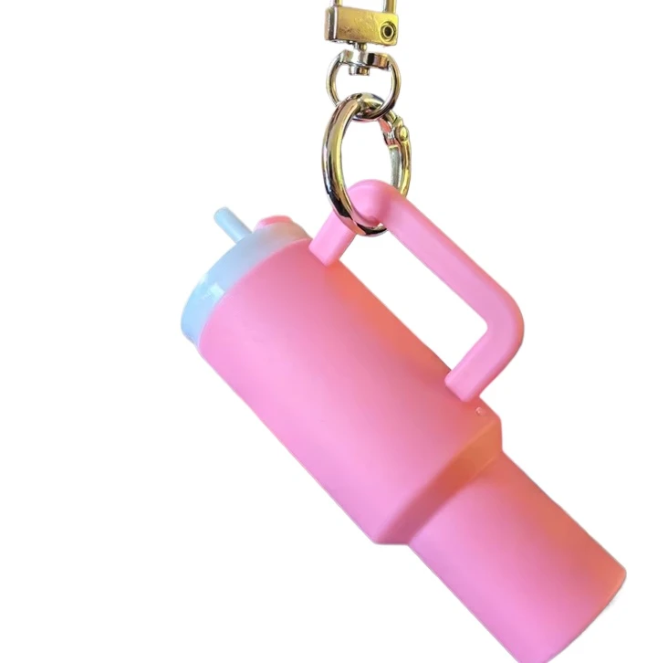 multi purpose pvc cup shaped keychain with lipstick holder backpack key ring
