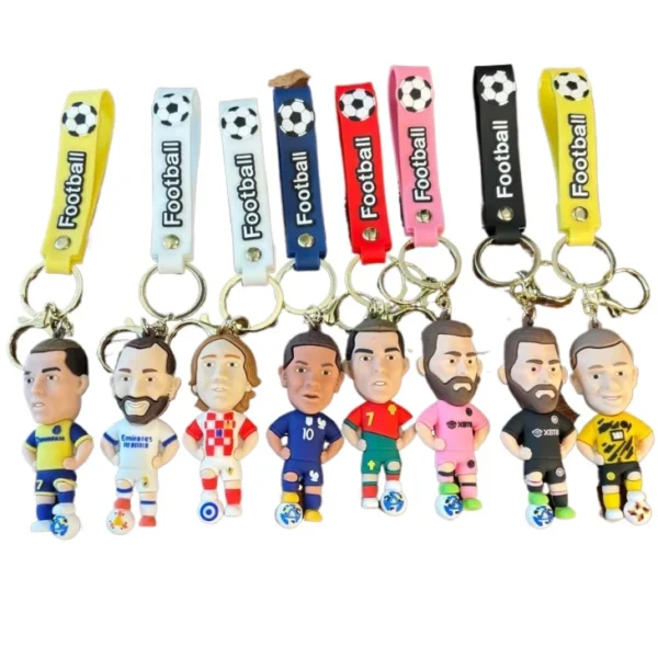 wholesale 3d uv printed football star cartoon keychains in soft pvc for personalized jersey & backpack gifts “football star cartoon keychains