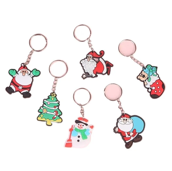 wholesale custom pvc christmas keychain promotional santa keychain christmas tree keychain for gifts