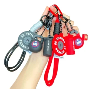 wholesales fitness pvc soft souvenir rubber keychain gift gym keyrings