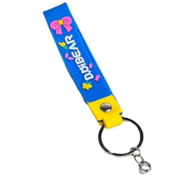 personalized 3d uv printed popular cartoon silicone/pvc rubber keychains with wrist strap cost effective