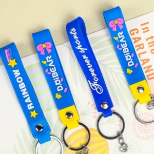 personalized 3d uv printed popular cartoon silicone/pvc rubber keychains with wrist strap cost effective