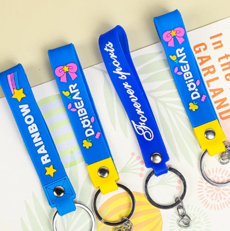 personalized 3d uv printed popular cartoon silicone/pvc rubber keychains with wrist strap cost effective
