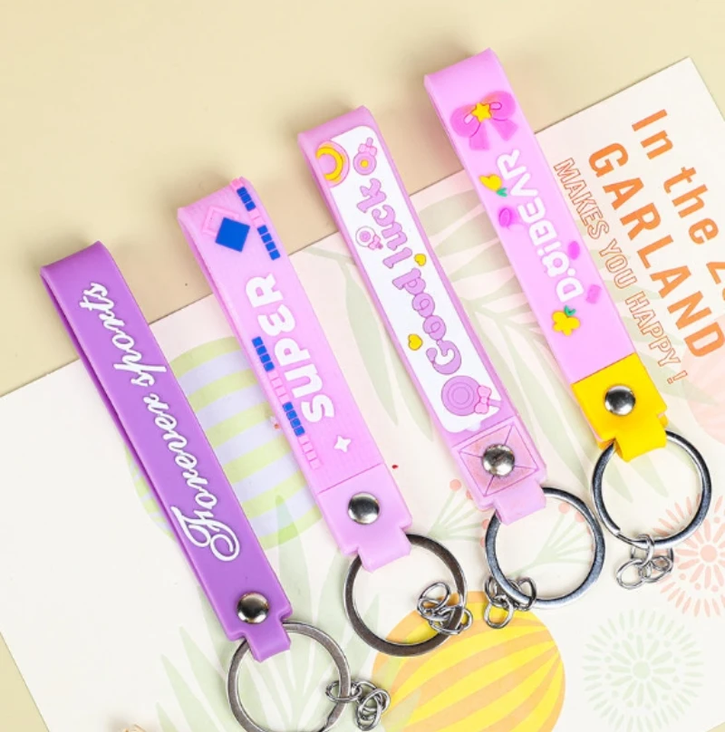personalized 3d uv printed popular cartoon silicone/pvc rubber keychains with wrist strap cost effective