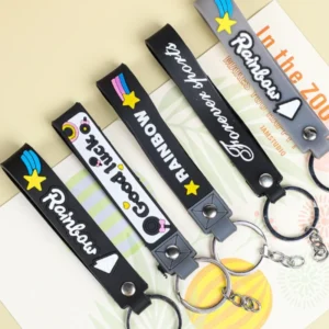 personalized 3d uv printed popular cartoon silicone/pvc rubber keychains with wrist strap cost effective