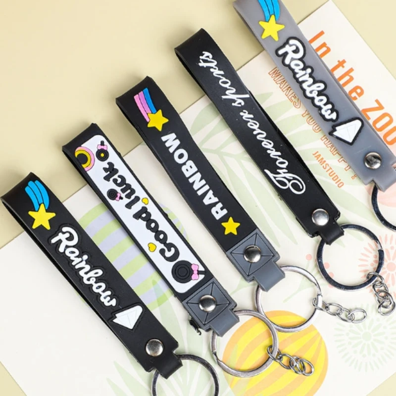 personalized 3d uv printed popular cartoon silicone/pvc rubber keychains with wrist strap cost effective